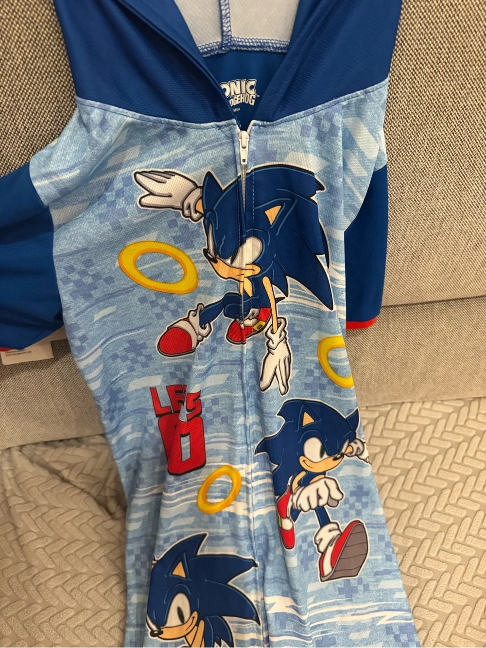 Blue Sonic the Hedgehog Kids One-Piece Hoodie Pajama